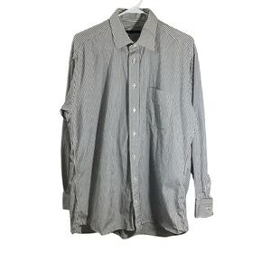 Burberry London Black and White Striped Button Down Casual Shirt